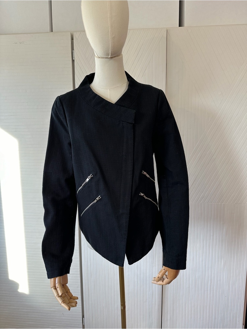 s.Oliver Black Asymmetrical Zip Moto Blazer Jacket Workwear Edgy US Medium